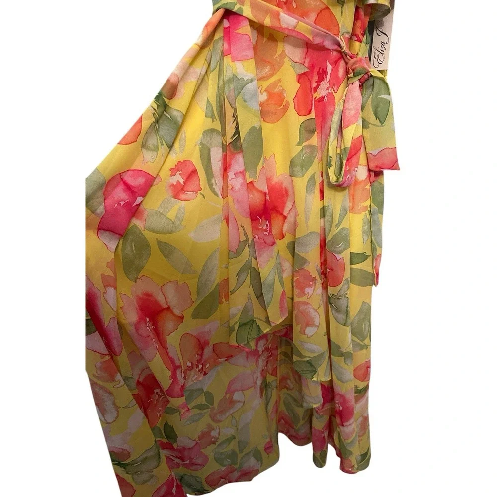 $148 Eliza J Yellow Floral Halter Neck High Low Flowy Spring Dress Sz 12 NWT - Picture 5 of 10